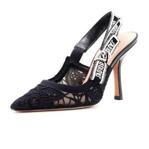 J'Adior Slingback Pump Transparent Mesh with Black Dior Chardons Embroidery